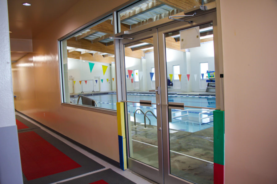 Our exit doors and windows where swimmers will leave their classes. This is a normal place for family members to watch.
